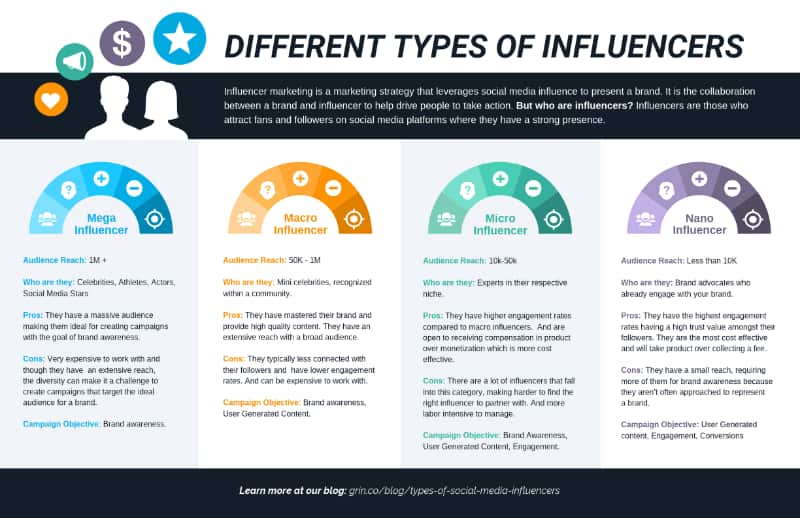 Different Types of Marketing Influencers infographic